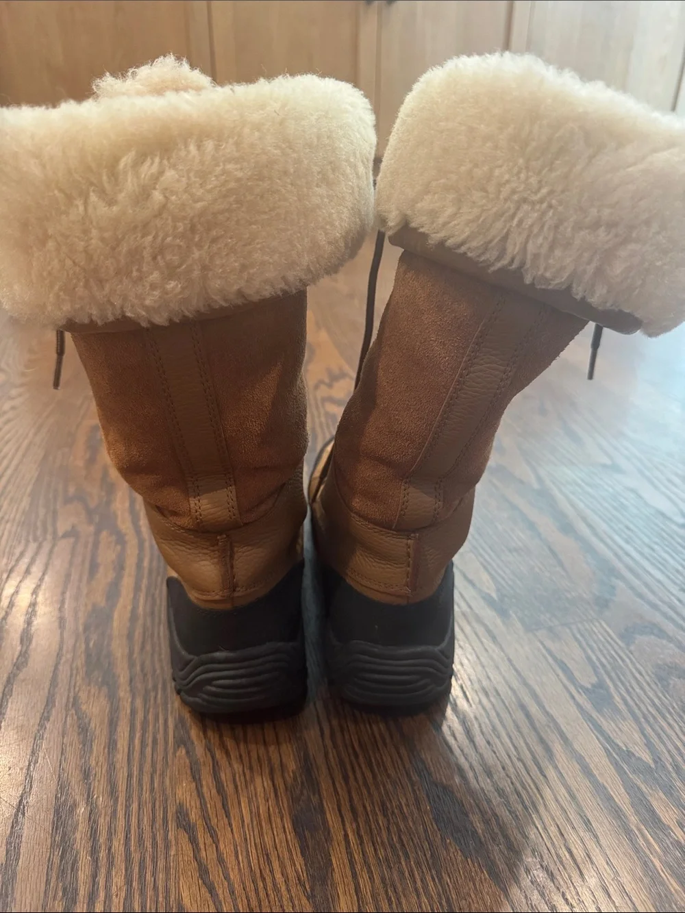 UGG Brown Lace-Up Shearling-Trim Tall Winter Boots